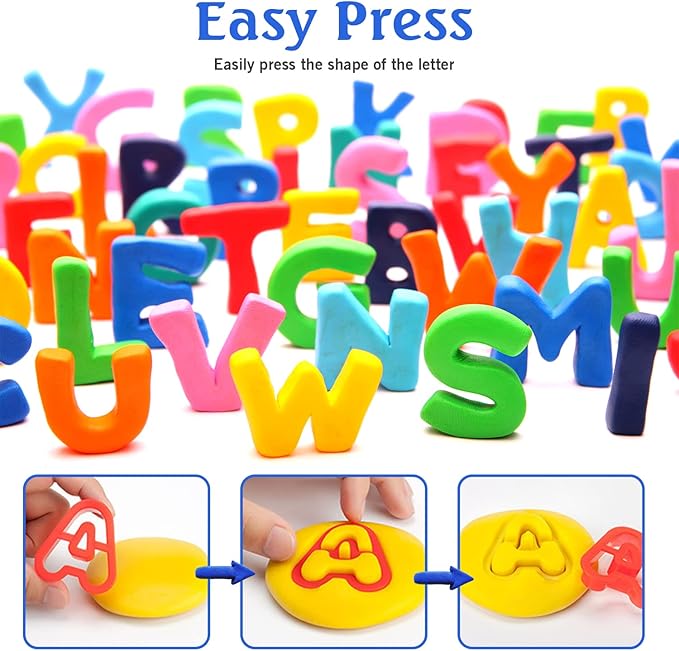 Alphabet Dough Cutter Kit with 26 Capital Letters,Clay Tools Set & Play Dough Non-Toxic Modeling 1 inch-2 inch, Assorted Colors