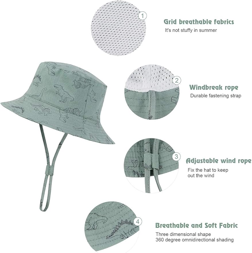 Baby Sun Hat UPF 50+ Sun Protective Toddler Bucket Hat Summer Kids Beach Hats Wide Brim Outdoor Play Hat for Boys Girls
