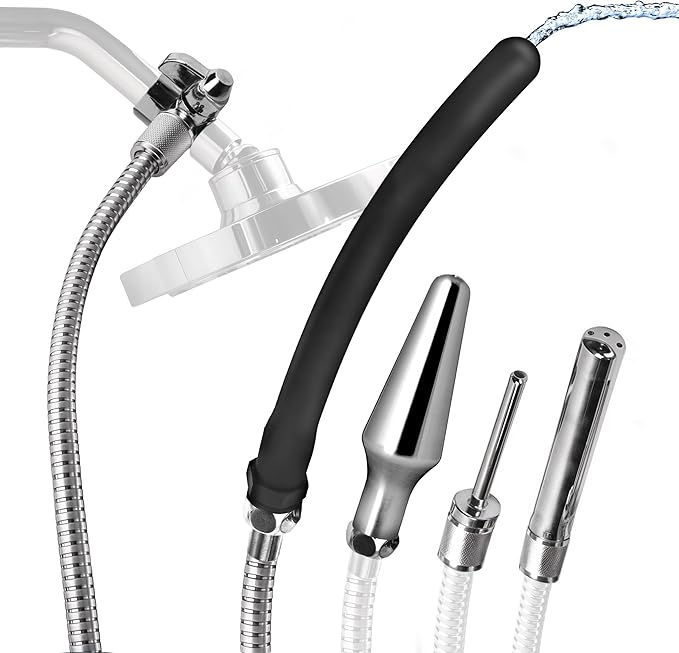 Cleanstream Shower Enema Set with 6 Ft Hose, 4 Silicone & Aluminum Tips