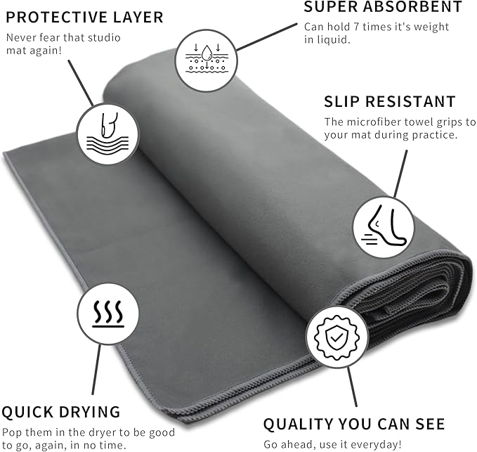 MIAOMIAO 2 Pack Non-Slip Hot Yoga Towel Set,Super Absorbent Microfiber in, 24.5" x 72" - Anti-Slip, Injury Free Design for Pilates, Yoga Mats, Exercise, and Fitness Gear Carbon Grey/Light Grey