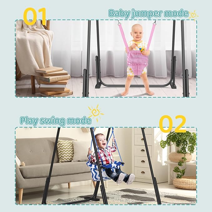 Slevoo 2 in 1 Baby Jumper Swing, Portable Toddler Swing with Foldable Stand, Indoor Outdoor Baby Jumpers and Bouncers, 6 Months to 6 Years, Pink