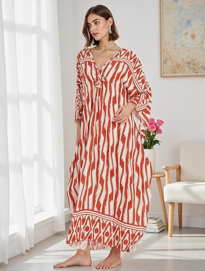 Mumu Dresses for Women Plus Size, Bohemian Kaftan Beach Cover Up Long Maxi Nightgown Soft Loungewear