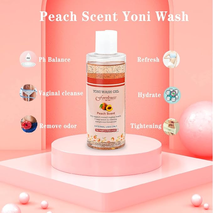 forvirness Feminine Wash for Women pH Balance, Peach Yoni Wash with Coconut Oil, Aloe Vera Extract, 6.7 fl.oz Intimate Wash