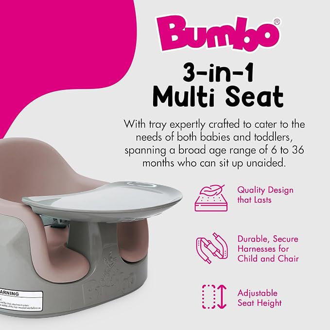 Bumbo 3-in-1 Multi Seat Baby & Toddler Convertible Non-Slip Chair, Breige/Sonoran Rose - Portable Floor Seat, Booster & High Chair w/Activity Tray and Safety Harness for Infants 6-36 Months