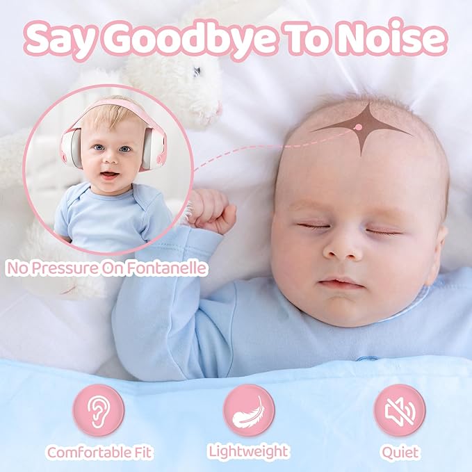 Baby Headphones Noise Cancelling,Bear Baby Earmuffs for Infant Hearing Protection Ages 0-36 Month,25dB NRR Infant Ear Protection,Ideal Travel Essentials for Airplane/Sleep/Plane/Noisy Event-Pink