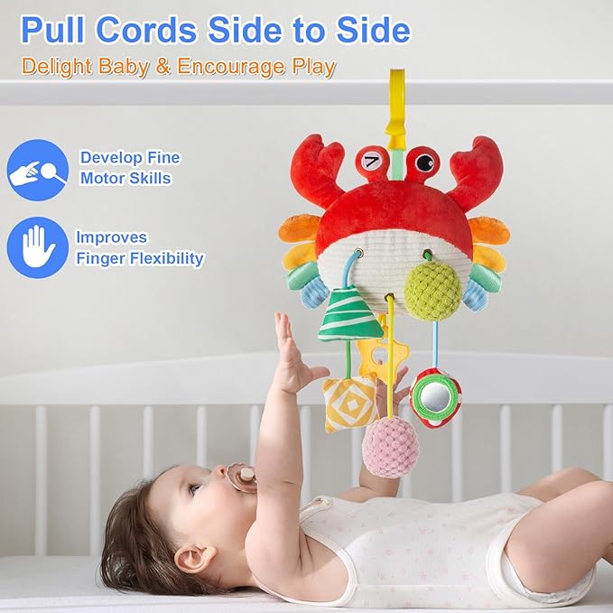 Car Seat Toy for Babies 0-6 Months, Stroller Toy with a Convenient Clip, Carseat Toys Hanging Baby Accessories,Built-in Bell, Rattle,Mirror for Infant,Babies Gift 0-3-6-12 Months Boy Girl