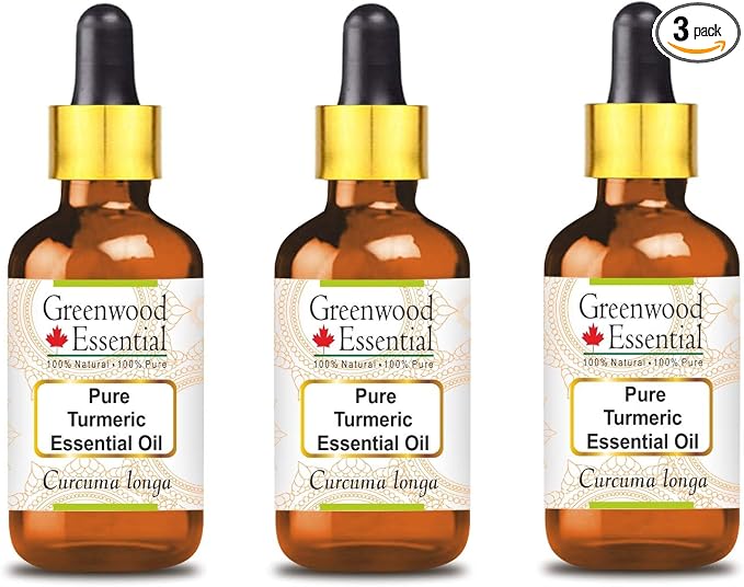 Greenwood Essential Turmeric Essential Oil (Curcuma Longa) with Glass Dropper Steam Distilled (Pack of Three) 100ml X 3 (10.1oz)