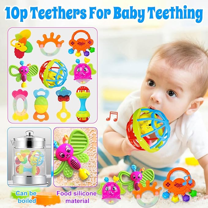 Baby Rattles 0-6 Months: Baby Toys 6-12 Months Infant Toys 0-3 Months Newborn Toys Teething Toys 3-6 Months - Baby Teether Wrist Socks Gifts for Boy Girl Valentines Day Gifts for Kids