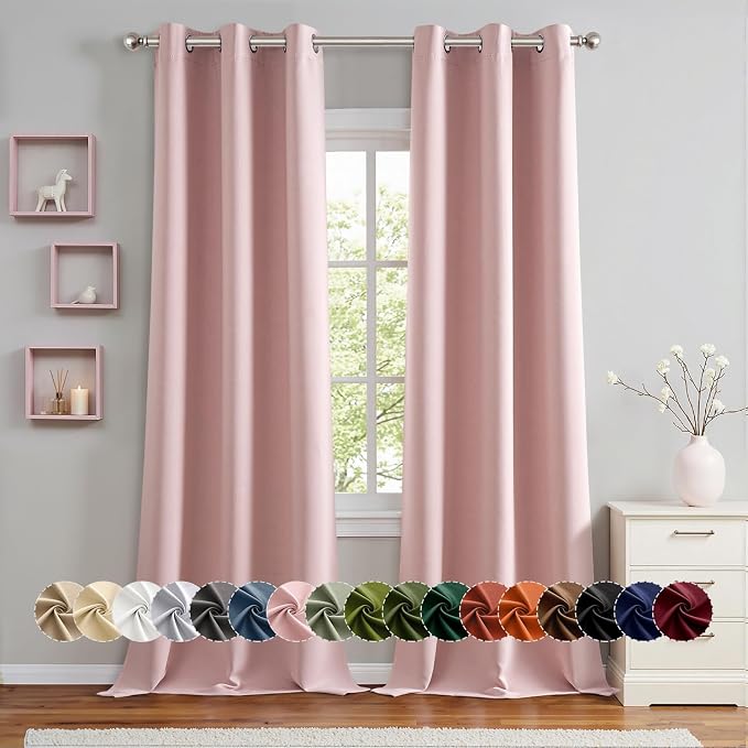 MIULEE Blackout Curtains for Bedroom 2 Panels 40 x 90 Inch Long Pink | Thermal Insulated, Living Room Darkening Grommet Drapes, Noise Reducing, Light Blocking Window Treatments