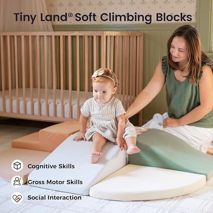 Tiny Land Soft Foam Climbing Blocks for Toddlers, 6-Piece Baby Foam Climbing Blocks, Indoor Playground Climbing Toys, Ideal Gift for Kids Activity Crawling and Sliding Foam Play Set (Vintage)