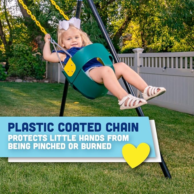 Squirrel Products High Back Full Bucket Toddler Swing Seat with Plastic Coated Chains - Swing Set Additions & Replacements - Outdoor Play Equipment - Green