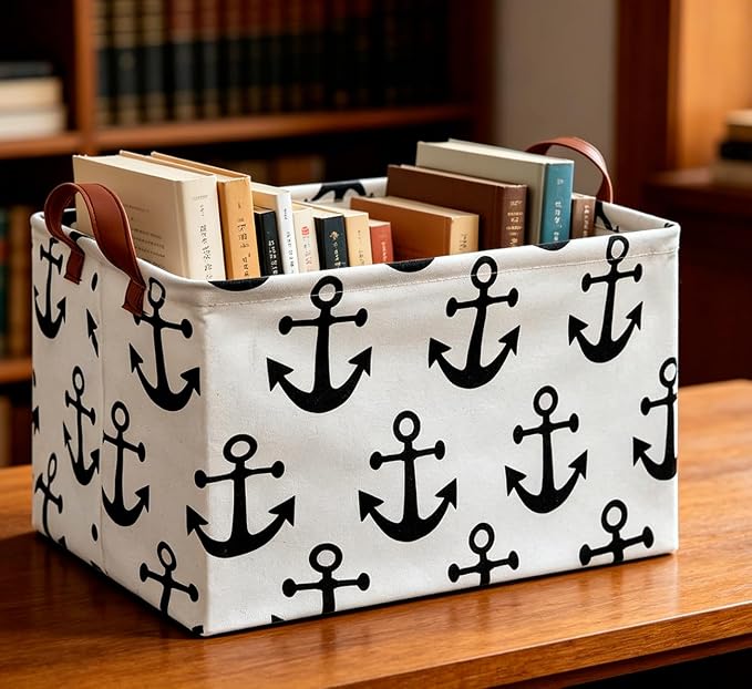 CLOCOR Rectangular Storage Basket,Collapsible Storage Bin,Gift Baskets(Anchor)