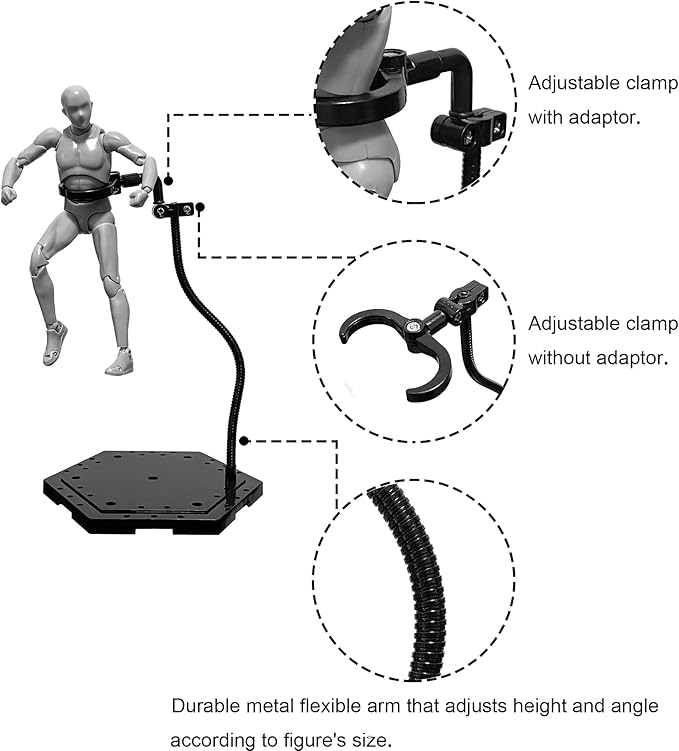 Action Figure Stand with Flexible Metal Arm,Action Figure Pose Display Holder Base,Flight Stands for Action Figures Compatible with HG RG SD SHF Gundam 1/144 Toy with Screwdriver (2Pcs Black)