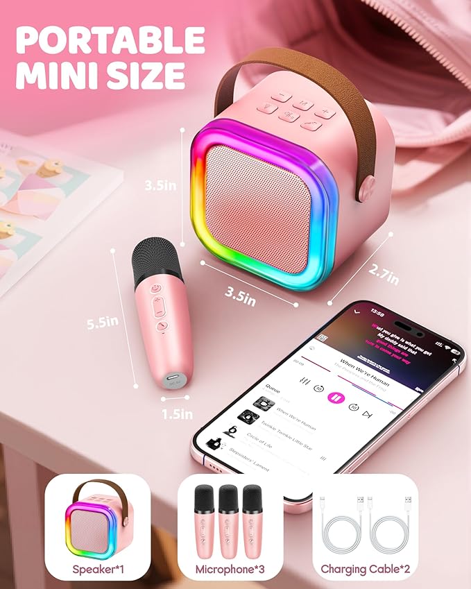 Karaoke Machine for Kids, 2026 TOP Toys Birthday Gifts Ideas for Girls Ages 4, 5, 6, 7, 8, 9, 10, 12+ Years Old, Portable Mini MP3 Player with 2 Wireless Mics for Party