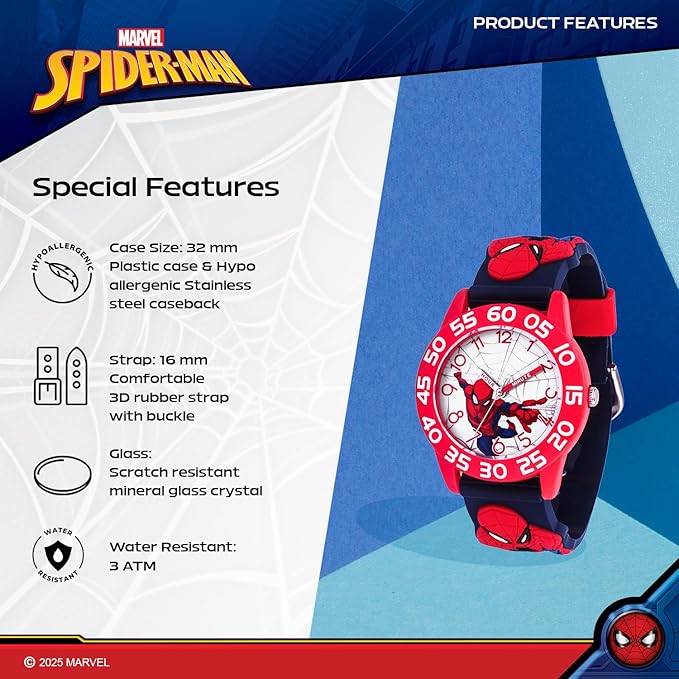 Accutime Kids Marvel Avengers Captain America Spiderman Guardians of The Galaxy Analog Quartz Superhero Time Teacher Watch for Boys, Girls, Toddlers with Hour Minute Markers to Learn How to Read Time