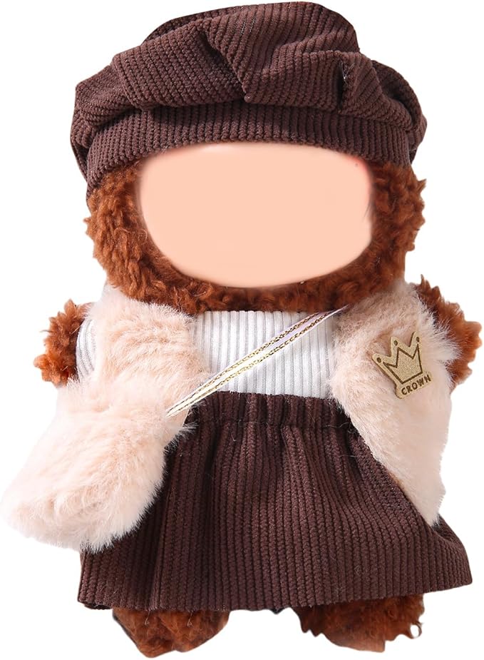 17cm Doll Clothes Set (No Doll) – Outfit with Hat & Overalls, Handmade Accessories for Mini Dolls, OB11-Compatible Dress-Up Gift (Fashion Style)