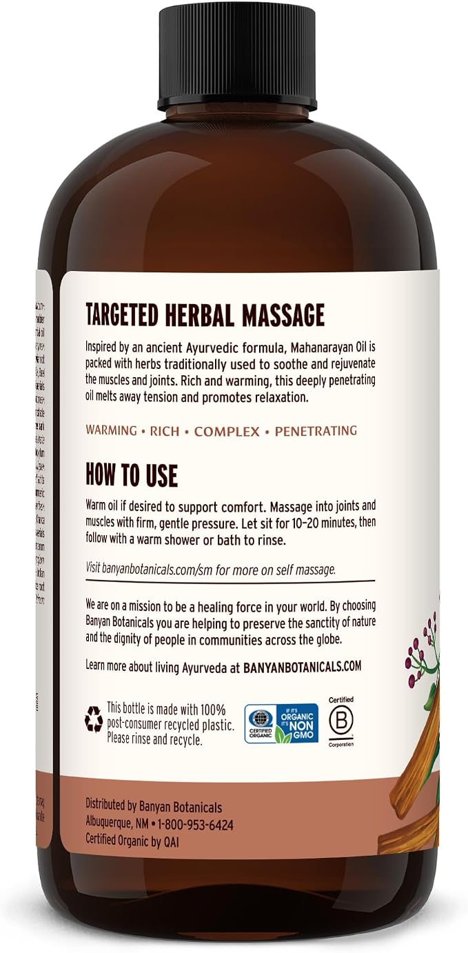 Banyan Botanicals Organic Mahanarayan Oil – Deeply Penetrating Muscle & Joint Recovery Oil – Warming Ayurvedic Massage Oil for Active Mobility & Tissue Resilience – 24 oz – USDA Organic