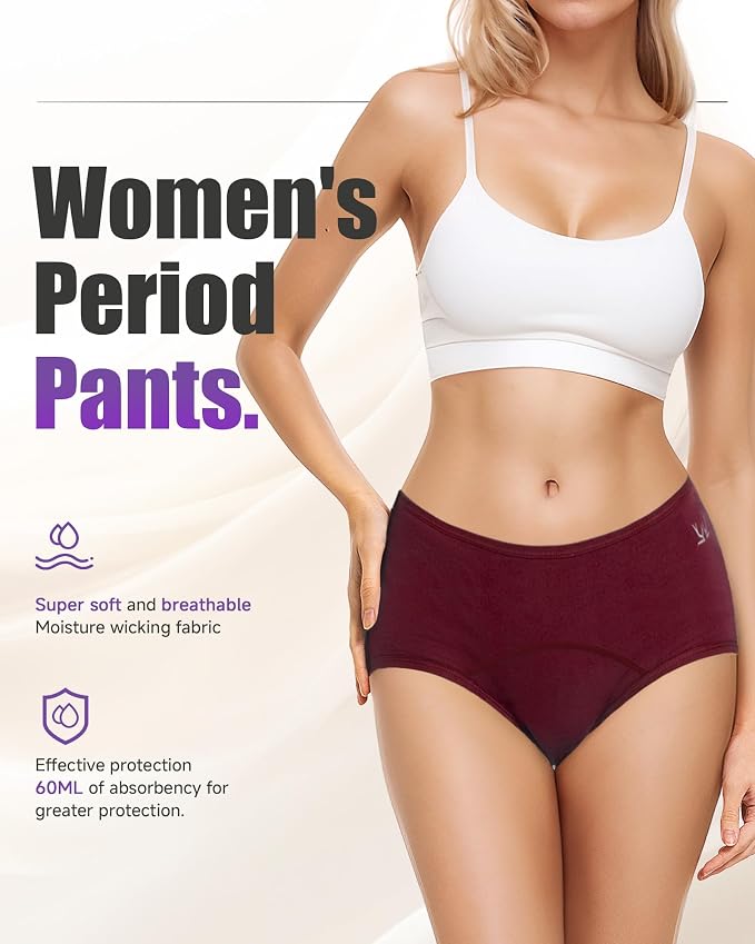 TANSTC Period Underwear for Women Heavy Flow | Leakproof Menstrual Panties Postpartum, Cotton Soft Breathable Briefs 3 Pack