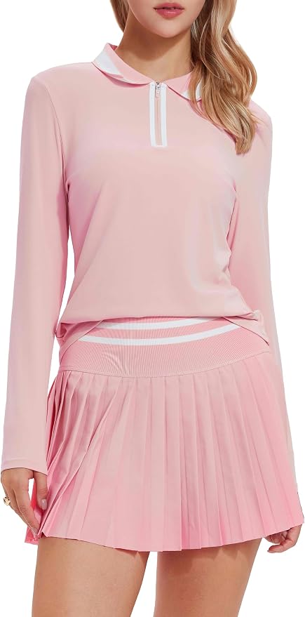 Tennis Skirt Sets for Women Zipper Color Block High Waisted Golf Polo Two Piece Skirt Set Women 2 Piece Outfits