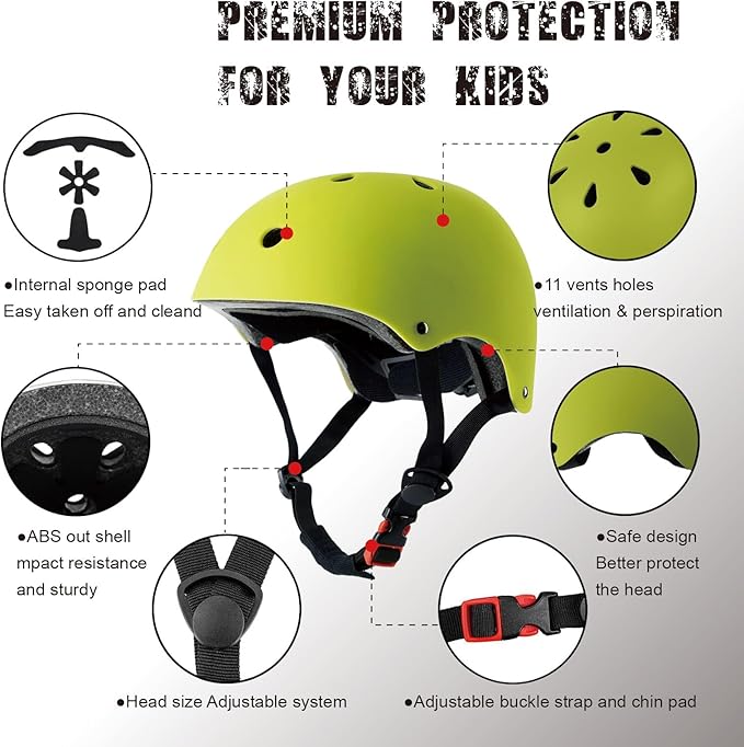 Kids Bike Helmet, CPSC & ASTM Certified, Adjustable EPS Protective Gear, 5 Colors, Multi-Sport for Boys & Girls, 11 Vents, Free Sports Drawstring Bag