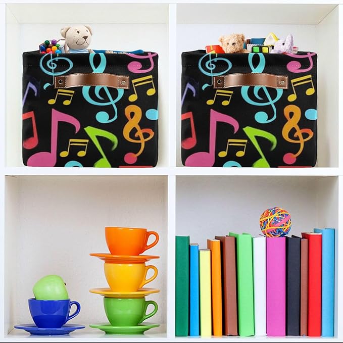 Aslsiy Storage Basket Music Notes Colorful Nursery Bins Black Baby Box Canvas Clothes Shelf Basket Laundry Hamper Gift Basket for Home Closet 1 Pcs