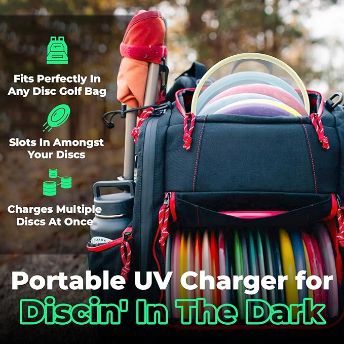 Halo Red Disc Golf Glow Charger | Remote UV Flashlight Alternative | Charges 2 Discs in 3 Seconds | USB-C Rechargeable | Fits in Bag | Glow Equipment | Compact Tool for Night Rounds and Visibility