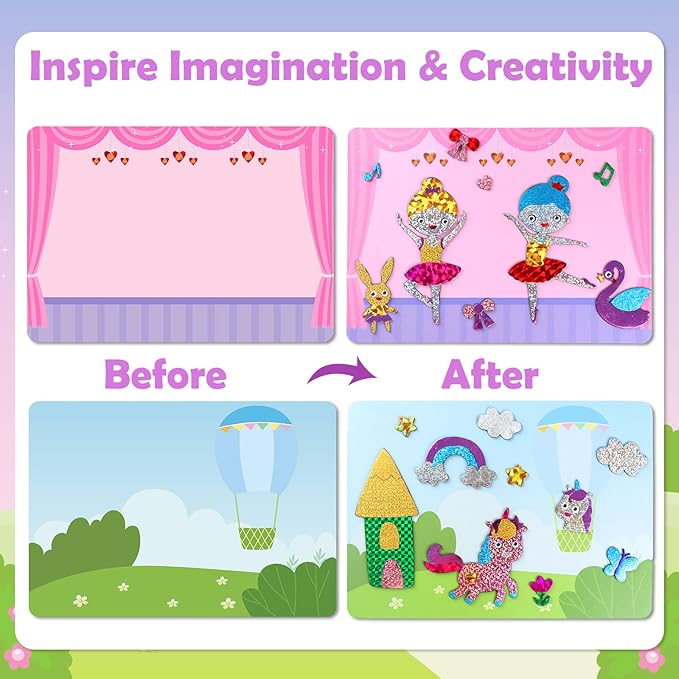 ZMLM Foil Art Kit for Kids - Arts Crafts Fun Mess Free Activity, Gifts for Ages 4 5 6 7 8 9 Girls Boys, Crafts for Kids Creative Birthday Easter Basket Stuffers Gifts Toys (Princess)