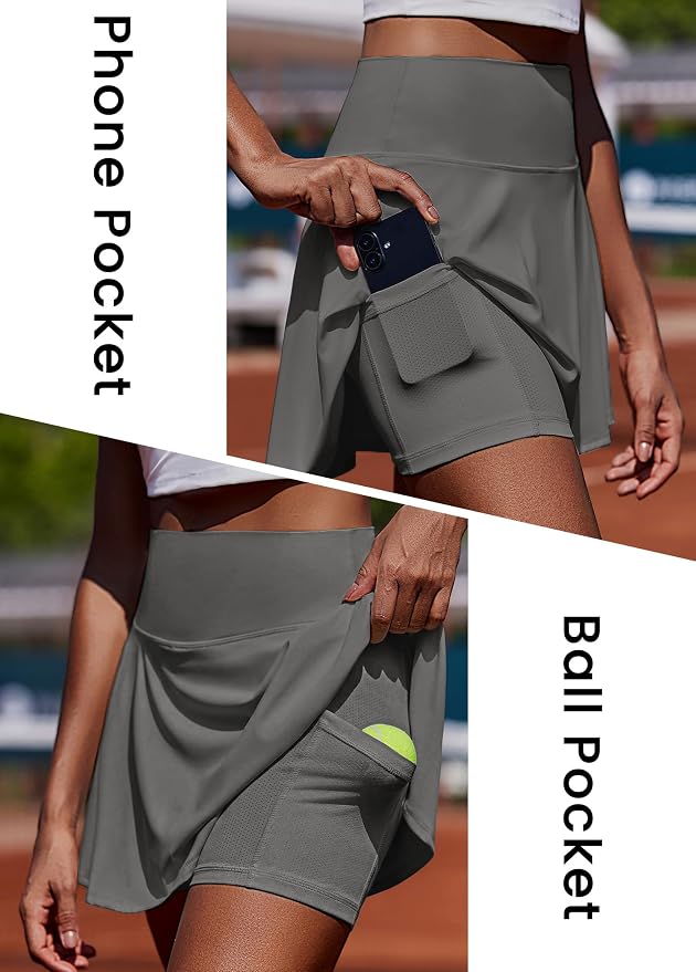 PINSPARK Womens Tennis Skirt Pleated Athletic Golf Skorts with Pockets | 3.5" High Waisted, Mesh Built-in Shorts, Mini Skirt, Buttery-Soft, Quick-dry, for Tennis, Golf, Pickleball, Casual