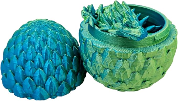 Surprise Dragon Egg Articulating Gemstone Dragon Fidget Figurine - 3D Printed Dragons Flexible ADHD, Autism, Relief Anxiety - Articulated Joints (Blue Yellow)