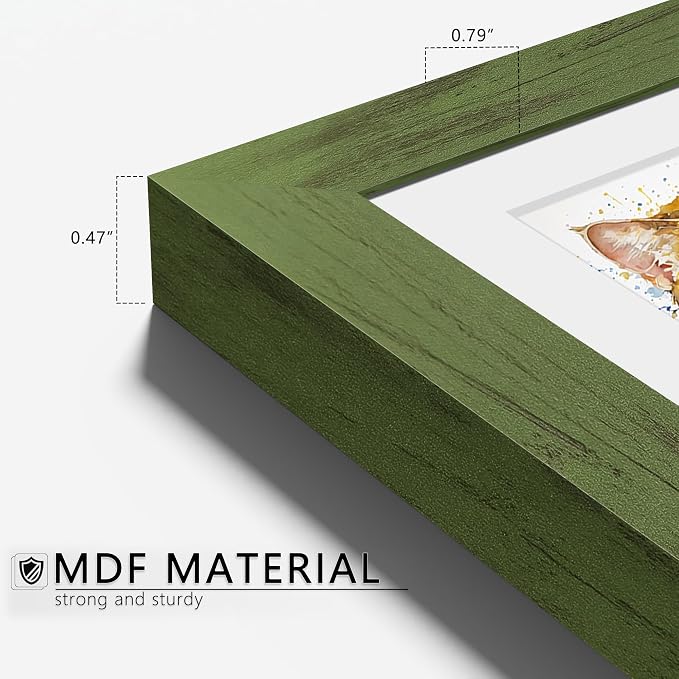 Picrit 5x7 Picture Frame Set of 12, Display 4x6 with Mat or 5x7 without Mat, Photo Frames for Wall Mounting or Table Top Display, Green Wood Grain