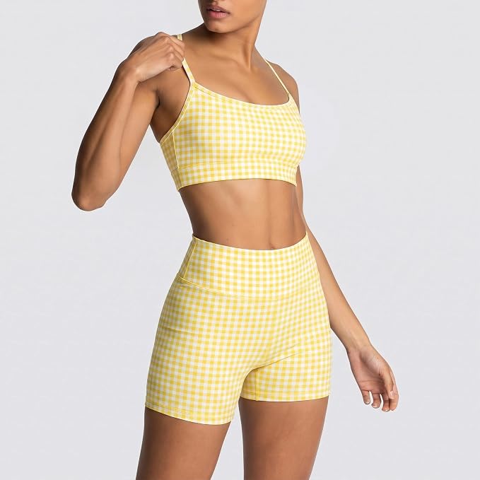 ABOCIW Workout Sets for Women 2 Piece Color Block Strappy Sports Bra High Waist Shorts Gym Yoga Pilates Outfits