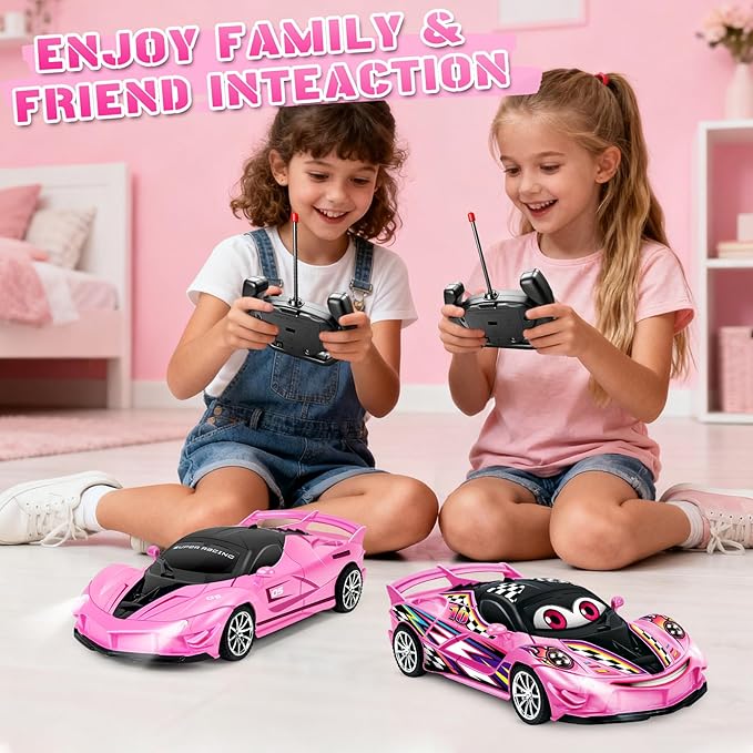 YongnKids Remote Control Car for Girls Kids, Pink RC Race Cars for Girls with Lights, Electric Power On Road Vehicle Toy Christmas Birthday Gift for Kids Age 3+