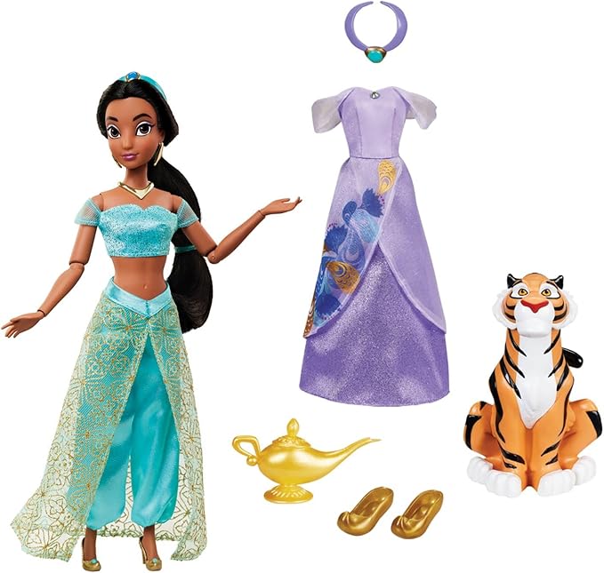 Disney Store Girl's Princess Story Doll (Jasmine from Aladdin) 11 Inches, Includes Coloring Book and Additional Dress, Princess Doll in Classic Outfit, Princess Toys