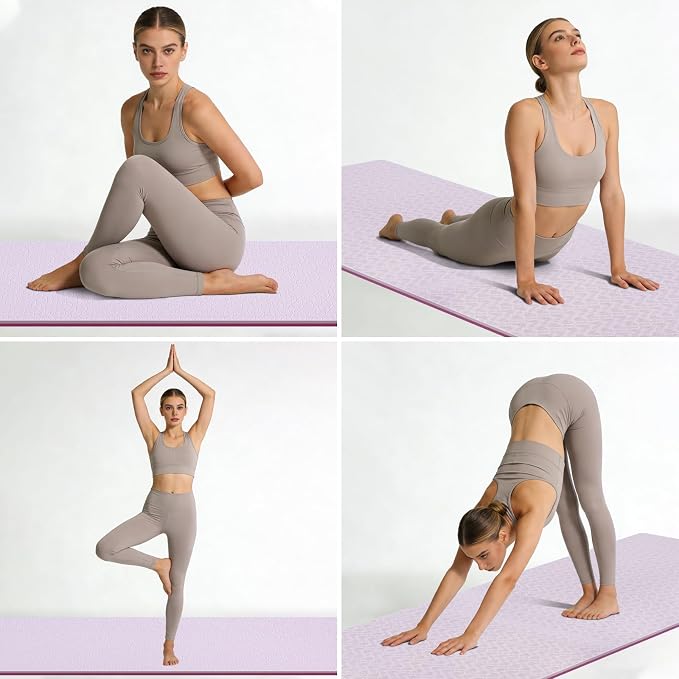 10mm0.4"TPE Yoga Mat Thick Wide Large for Home Workout Carrying Strap | Non Slip Exercise Mats Cushioned Joint-Friendly Stable,76"x28"Extra long Tapis Entrainement Au Sol Fitness,Pilates Gym Travel