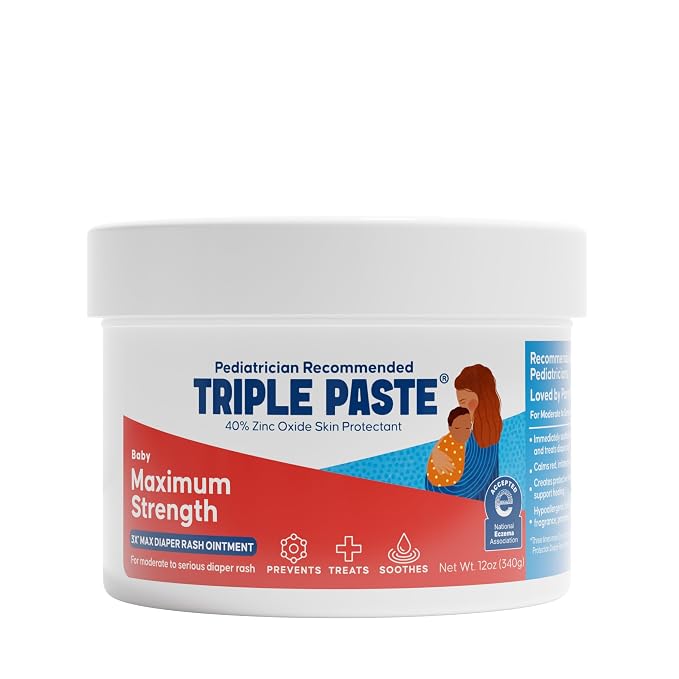 Triple Paste 3X Max Zinc Oxide Diaper Rash Ointment, 12oz Jar – Maximum Strength Diaper Cream for Sensitive Skin