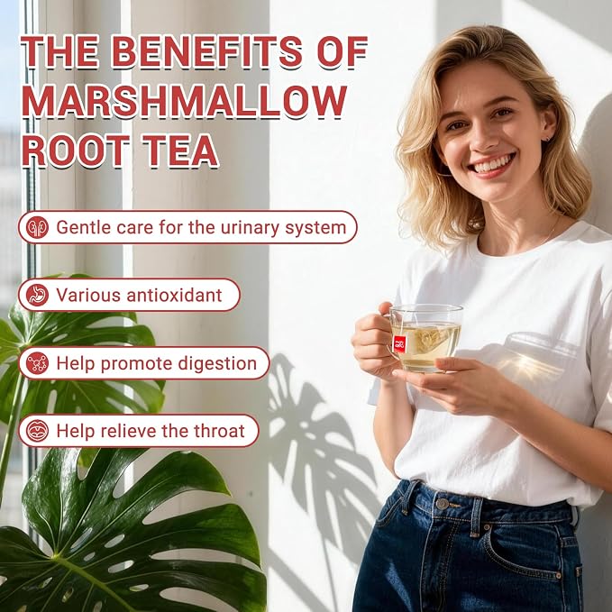 100% Natural Marshmallow Root Tea | 50 bags of caffeine-free tea bags | Soothes The Throat/Nourishes The Digestive System | Vegetarian, Gluten-free, Non-GMO