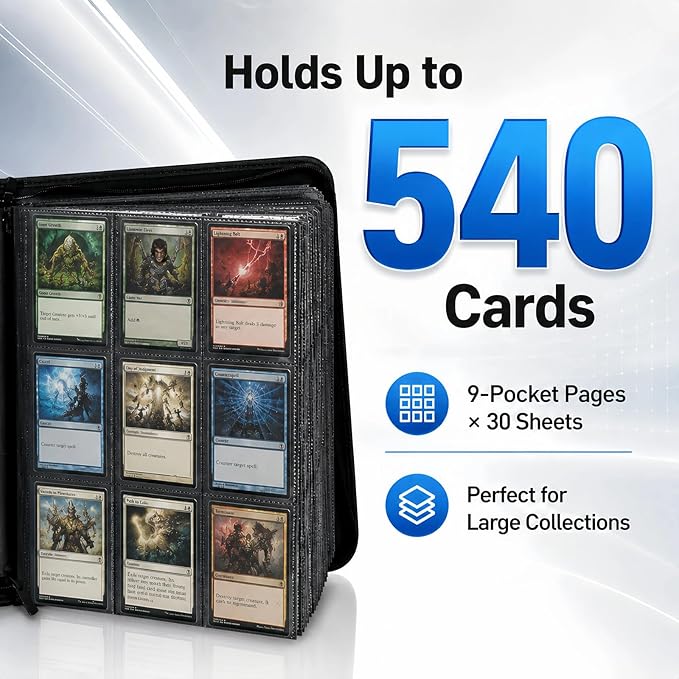 Premium 9-Pocket Trading Card Binder, Holds 540 Cards, Side-Loading Sleeves, Zipper Card Album with Embossed Dragon Cover for Sports Cards, Game Cards & Business Cards