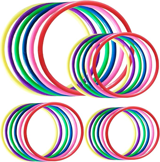 24PCS 4 Sizes Plastic Ring Toss Game Set - Outdoor Yard Games for Family Party, Speed & Agility Training Toys for Kids Adults - Includes Carnival Birthday Bridal Shower Party Favors (Colors May Vary)