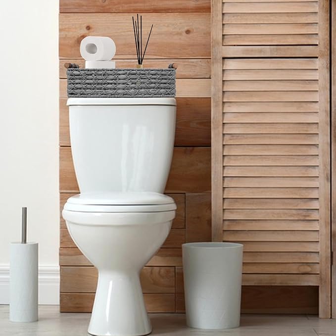 Basket for Toilet Paper Storage Baskets for Bathroom Decor Organizing | with Handle for Bedroom Home Decor and Shelves Apartment Countertop Use,Light Gray