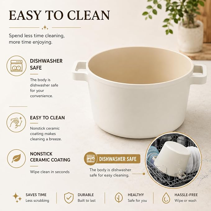 Fika NEOFLAM FIKA Deep Stock Pot for Stovetops and Induction | Glass Lid with Wood Knob | Made in Korea (8.7in / 4.9qt)