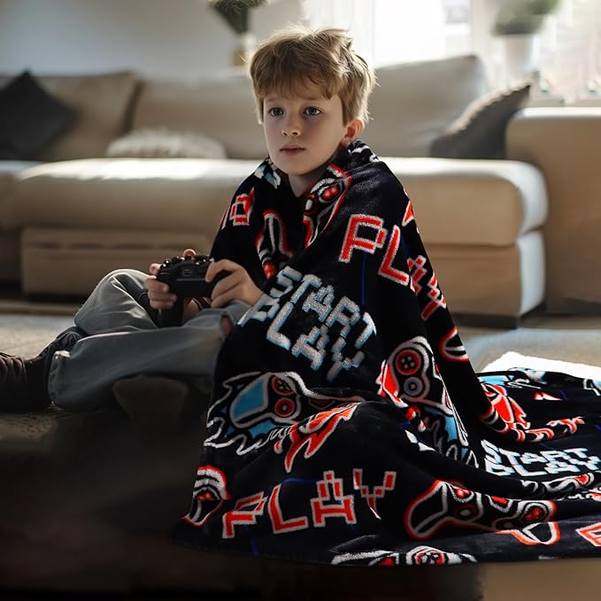 ORDM Game Controller Gifts for Boys Glow in The Dark Blanket Kids Gaming Controller Throw Blanket Toys for Ages 5-7 Game Decor Blankets for Home Bedroom Luminous Blanket 40 "x 50"
