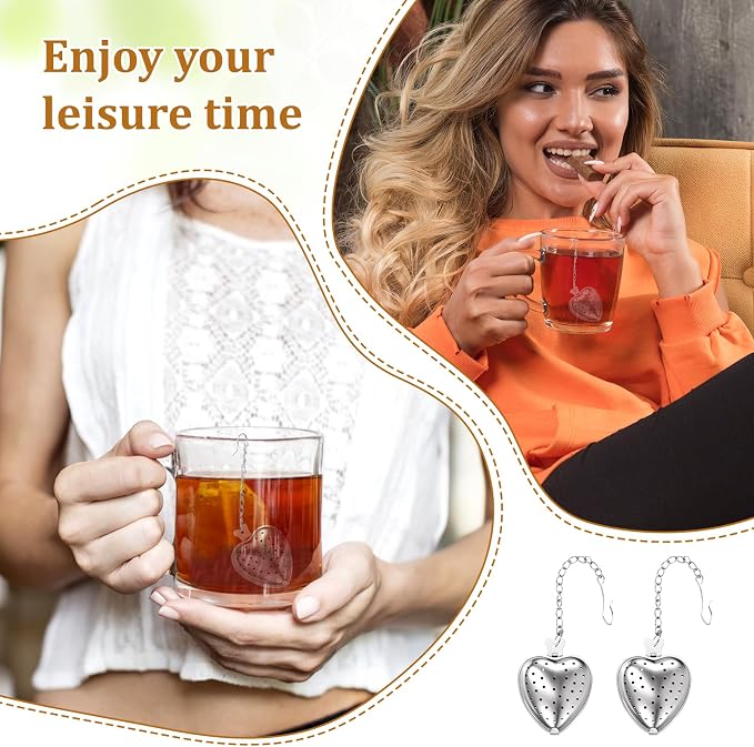 50 Pcs Tea Strainer Stainless Steel Ball Infuser Mesh Heart Shaped Tea Strainer Loose Leaf Steeper Interval Diffuser with Extended Chain Hook Tea Filters for Seasonings Cup Bottle