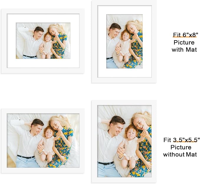 Picrit 6x8 Picture Frame Set of 12, Display 4x6 with Mat or 6x8 without Mat, Photo Frames for Wall Mounting or Table Top Display, White