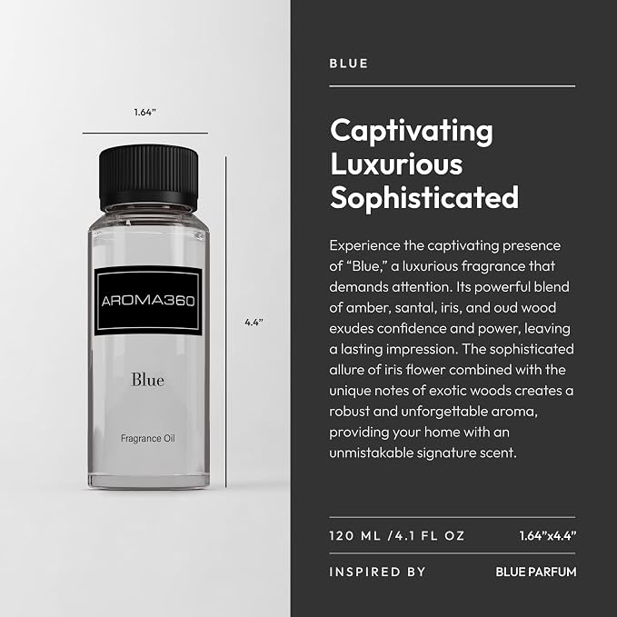 Aroma360 | Blue Diffuser Oil Blend | Luxury Essential Aromatherapy Reed Diffuser | Blue Cedar, Lavender and Eucalyptus | 4.1 fl oz 120mL