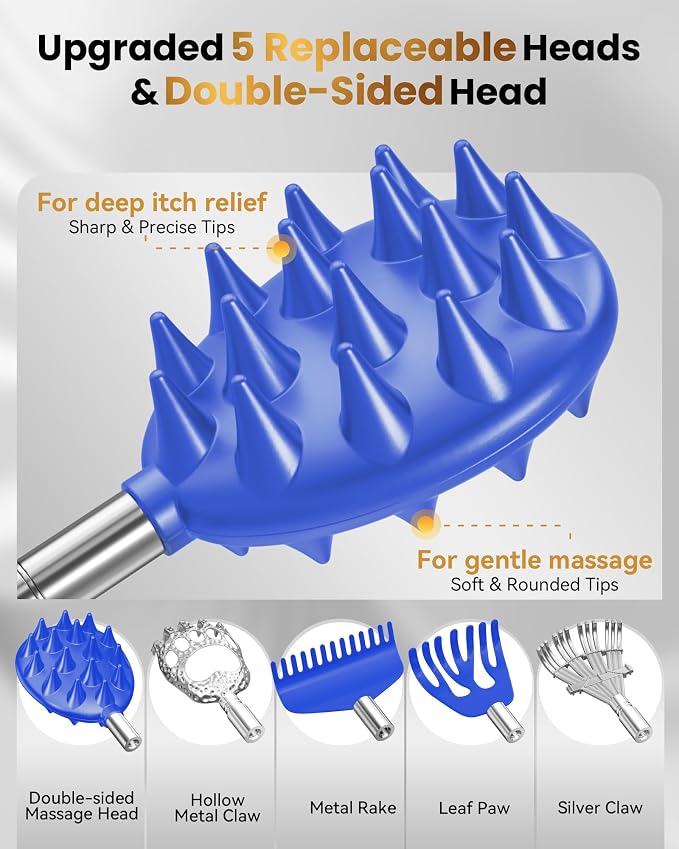 Upgraded Reinforced Telescoping Back Scratcher with 5 Detachable Heads, Larger Scratching Tips,Dad Gifts for Men, Women and Adults