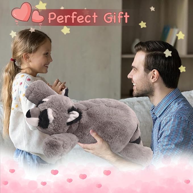 ARELUX Soft 18in Raccoon Stuffed Animals: Raccoon Plush Cute Cuddly Body Pillow Hug Sleeping Fluffy Wild Animal Toys Bed Decor Plushie Doll Friends Family Member