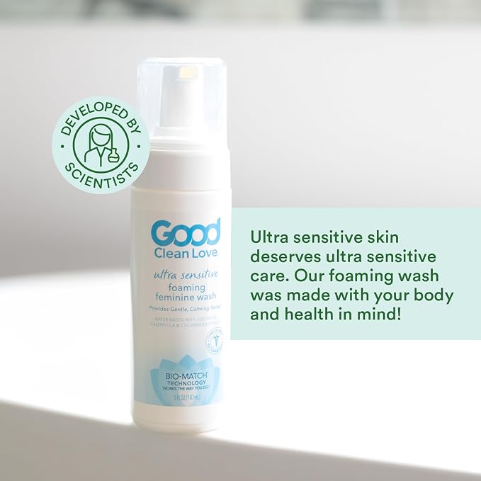 Good Clean Love Ultra Sensitive Foaming Feminine Wash, 5 Oz (2-Pack) | Ph-Balanced Gentle Vaginal Cleanser With Natural Ingredients. Water-Based. Soothing Intimate Care