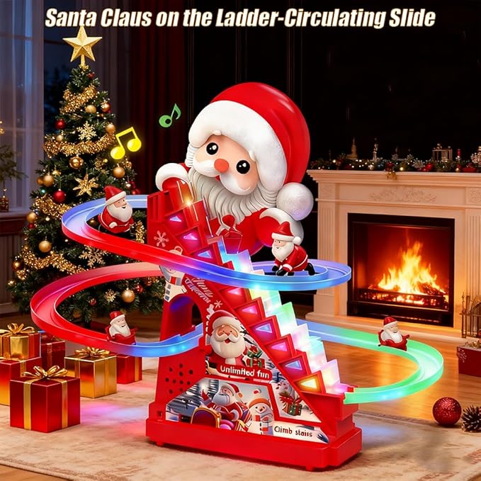 Santa Climbing Toy Set Electric Light Slide Climbing Toys for Automatic Stairs,Playful Santa Race Game Christmas Roller Climbing Toys with LED Light and Music for Toddlers Boys Girls