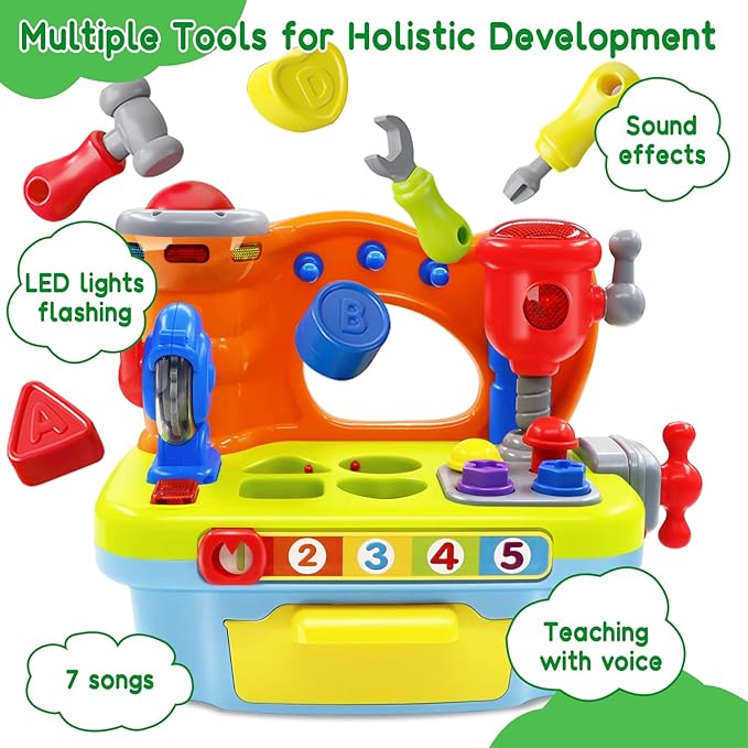 Baby Toys for 1 Year Old Boy Girl Musical Learning Workbench for 1 2 Year Old Boy Birthday Gift Early Educational Sound Shape Toddler Toys Age 1-2 Tool Set for Kids 12-18 Months