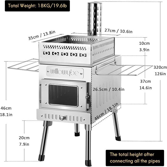 WILLOWYBE Portale Outdoor Sauna Set with Sauna Tent, Sauna Wood Stove for Dry Sauna, Cooking for Family and Friends